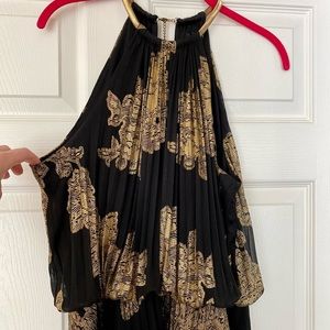 Black and gold halter formal maxi